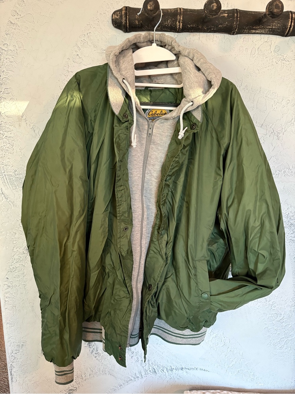 Cabela's Olive Green Bomber Jacket with Gray Hooded Liner